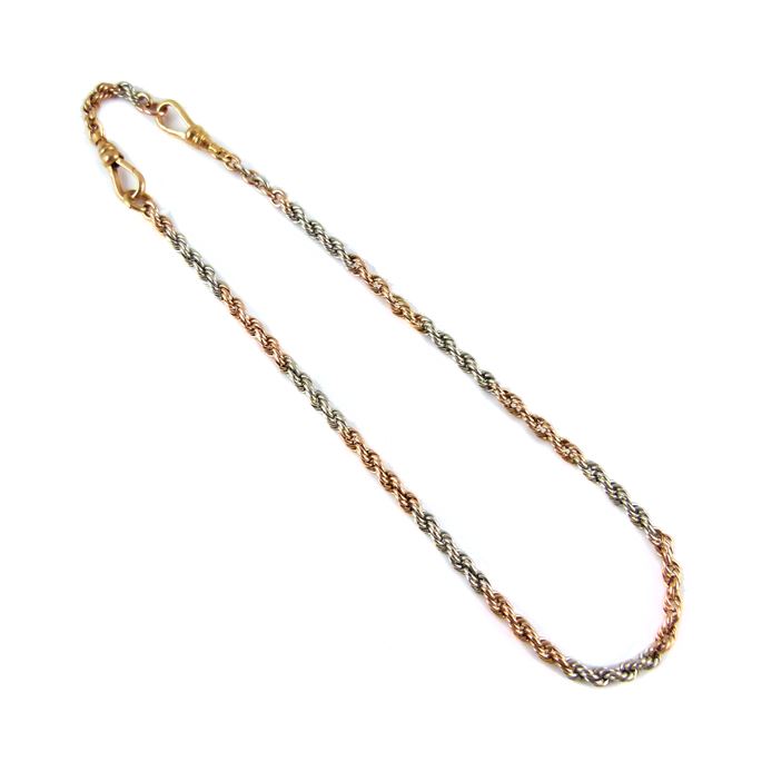 Two colour 14ct gold ropetwist chain, alternating white and rose gold sections | MasterArt